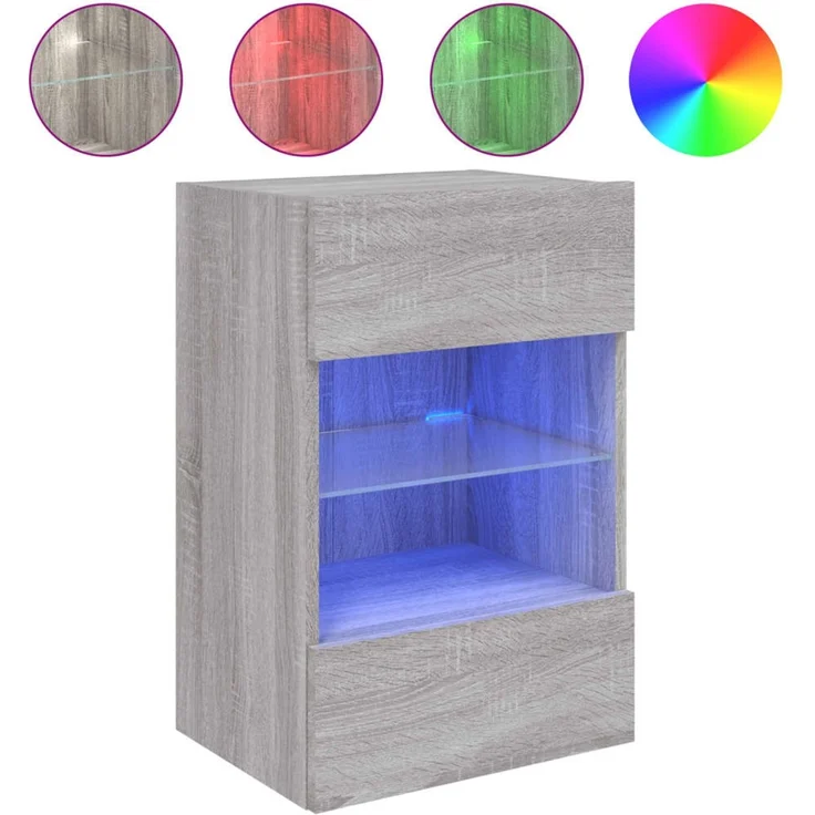 TV-Wandschrank, Fernsehschrank mit LED-Leuchten Grau Sonoma 40x30x60,5 cm – Bild 2