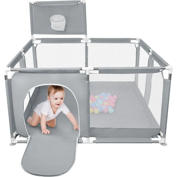 JEOBEST Laufstall Laufstall Baby 126x66 cm Laufgitter baby Kinder laufgitter, Sicherer Spielbereich - mit Basketball-Netz und 50 Ozeanbälle – Bild 5