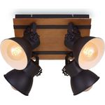 Briloner Leuchten Deckenlampe retro mit Holzbalken, 4-flammige Deckenleuchte vintage, E27 Fassung max. 40 Watt, verstellbare Lampenschirme, rustikaler Deckenspot, Schwarz-Weiß-Holz, 1 Stück (1er Pack)