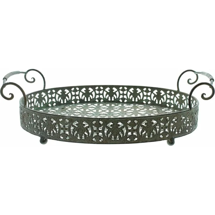 Tablett "Antik" aus Metall, oval, 43x26 cm, Vintage Dekotablett in Rost Optik, Tragetablett, Tischdeko – Bild 4