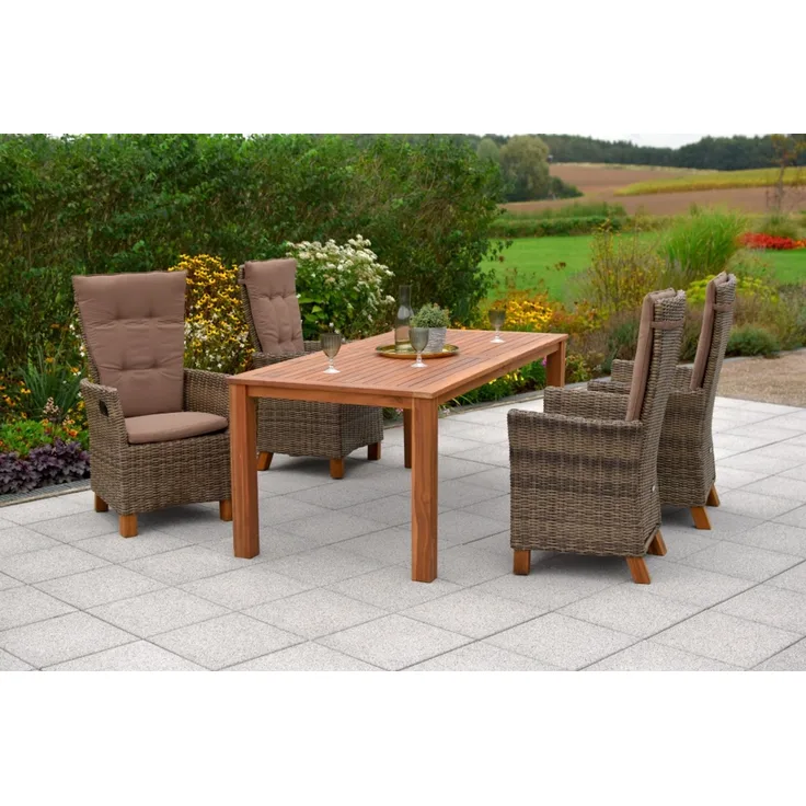 Toskana Gartenmöbel Set 5tlg, Gasdruck, 185 x 90 cm, natur