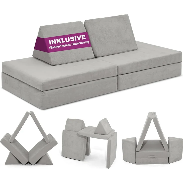 Linodino Kindersofa Spielsofa I aus Schaumstoff Bausteine I Spielcouch für Kinder, Wasserfeste Unterbezüge, Waschbare Chenille Bezüge 30° – Bild 1