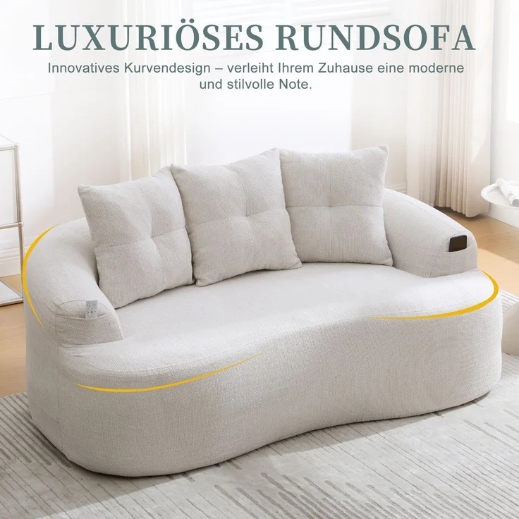 LVHOM 2-Sitzer Sofa mit 3 Kissen, Cloud Sofa mit komprimiertem Design, kein Aufbau erforderlich, Doppelsofa aus Chenille, Beige – Bild 9