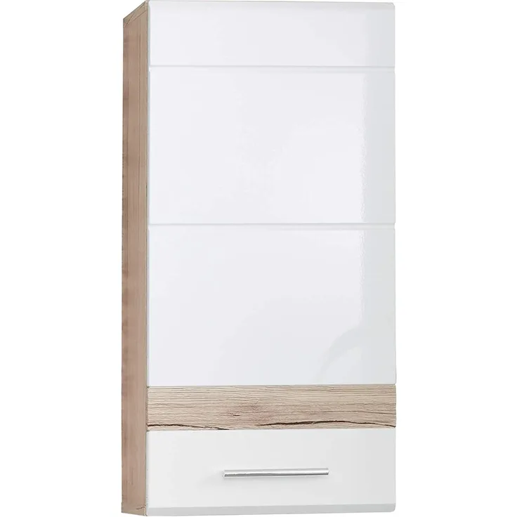 Badmöbel Hängeschrank SetOne Hochglanz weiß und Eiche 37x77 cm
