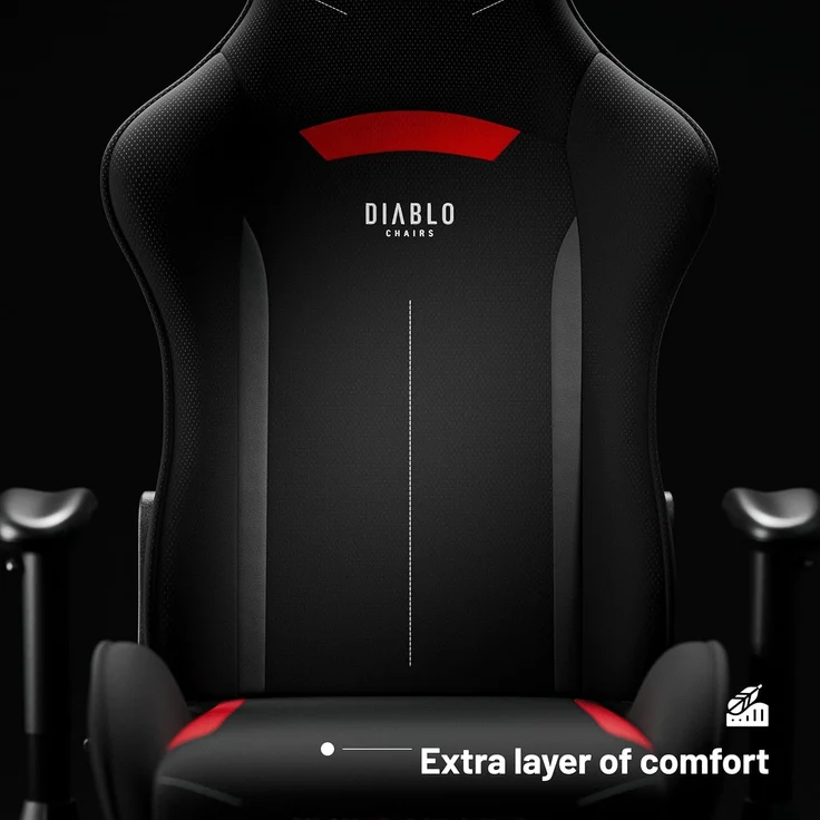 Diablo Gamer Stuhl Stoff | Gaming Stuhl Ergonomisch mit Stoffbezug, Verstellbare Armlehnen, Kippmechanismus | Schreibtischstuhl Gaming, Bürostuhl Gaming bis zu 136 kg | X-Starter | Schwarz – Bild 8