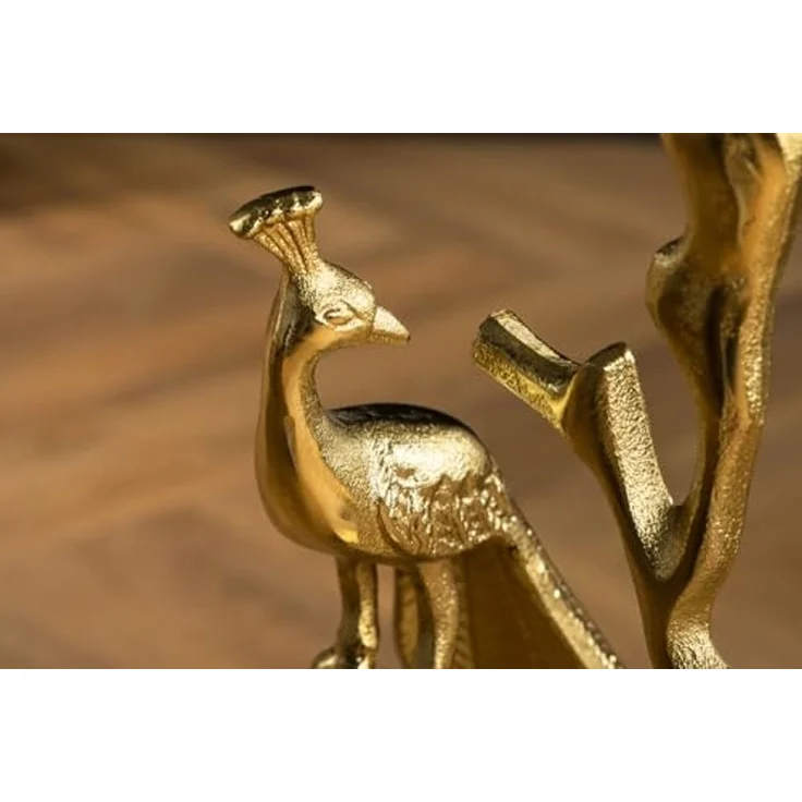 riess-ambiente Beistelltisch WILDLIFE PEACOCK 60cm gold / transparent · Wohnzimmertisch aus Metall (Einzelartikel, 1-St), mit Glas-Tischplatte · rund · handmade · Pfauen-Skulptur · Design – Bild 4