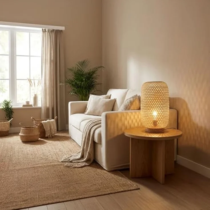 LED Stehleuchte, Bambus-Geflecht, natur, H 55 cm – Bild 4