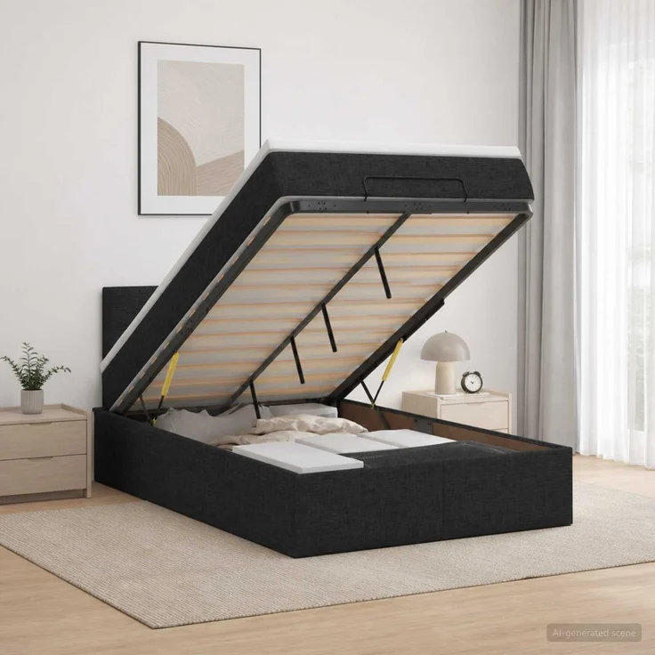 vidaXL Ottoman Bett mit Matratze Schwarz 120 x 200 cm Stoff 3456318 – Bild 1