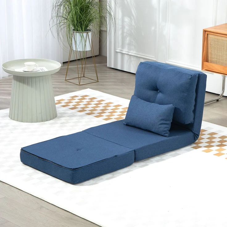 MELAYR, Schlafsofa/Sessel, 1-Sitzer mit 1 Kissen und verstellbarer Rückenlehne, Dunkelblau, 120 x 60 x 25 cm, Blau – Bild 4