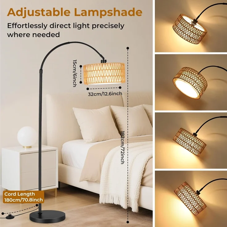 YICAIZI Stehlampe Wohnzimmer - 9W LED Dimmbar Bogenlampe mit Fernbedienung & RGB E27 Lampe, Bogen Stehende Lampe 900 Lumen Stehend Leselampe mit 3 Farbtemperaturen für Schlafzimmer, Büro, Schwarz – Bild 6