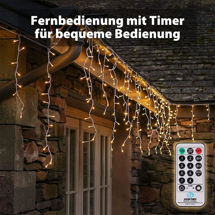 SALCAR 5m LED Lichtervorhang Außen, Eisregen Lichterkette Outdoor mit Fernbedienung und Timer, Weihnachtsbeleuchtung Innen Fenster 8 Modi, Warmweiß – Bild 3