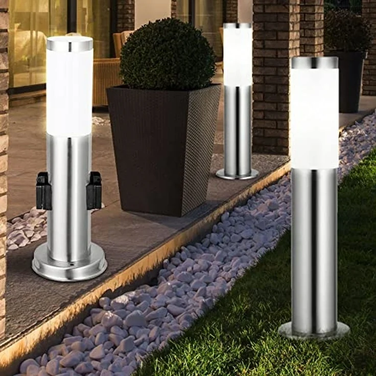 3er Set LED Stehleuchten für den Garten mit Steckdosen – Bild 3