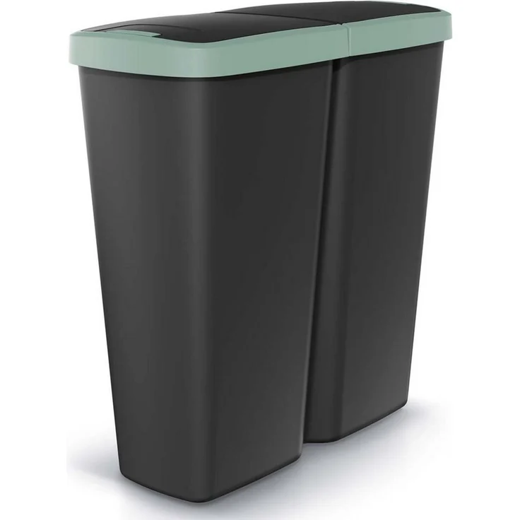 KEDEN® Mülleimer Küche 50L 2 Fächer mit Deckel Schwarz Grün – Bild 1