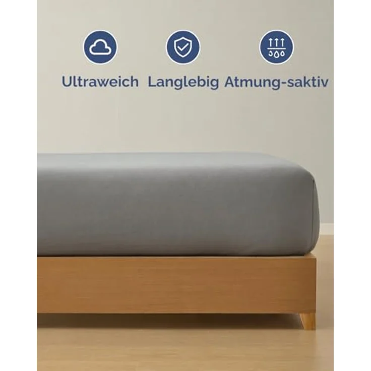 Spannbettlaken Jersey 140x200 - Baumwolle Boxspringbett 40cm - Dunkelgrau | Spannbetttuch, Rundumgummi, Dehnbar, Weich, Atmungsaktiv, Knitterfrei, Pflegeleicht, Baumwoll-Jersey, Bis 40cm, OEKO-TEX – Bild 3