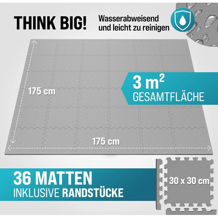 MONZANA® Bodenschutzmatten Fitness Randstücken 30 x 30cm Rutschfest Puzzlematte Trainingsmatten Fitnessgeräte Grau – Bild 2