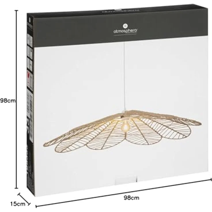 Atmosphera Blumenlampe Suspension Corde Folk Nat D98, Pendelleuchte mit 98 cm Durchmesser, rustikales Design, braunes Geflecht – Bild 8