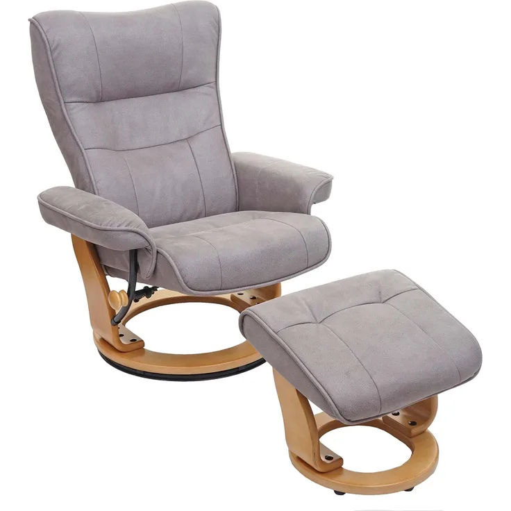 MCA Relaxsessel Montreal, Fernsehsessel Hocker, Stoff/Textil 130kg belastbar ~ hellgrau, naturbraun