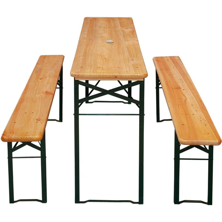 Casaria Bierzeltgarnitur, 3-tlg, Klappbar, Holz natur / Stahl grün, 75 x 46 x 170 cm – Bild 5