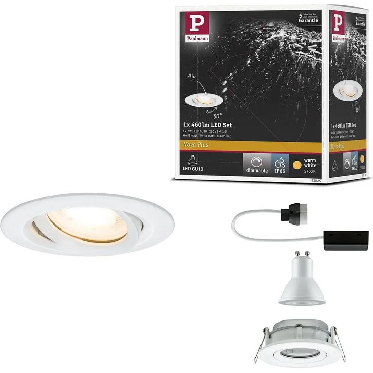 Paulmann No. 92897 Einbauleuchte LED Nova IP65 rund 7W GU10 Weiß 1er-Set schwenkbar