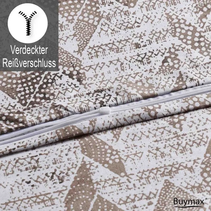 Buymax Bettwäsche Berta, Renforce: 100% Baumwolle, 3 teilig, 200x200 cm Kissenbezug 80x80cm mit Reißverschluss Zickzack Beige Braun – Bild 4