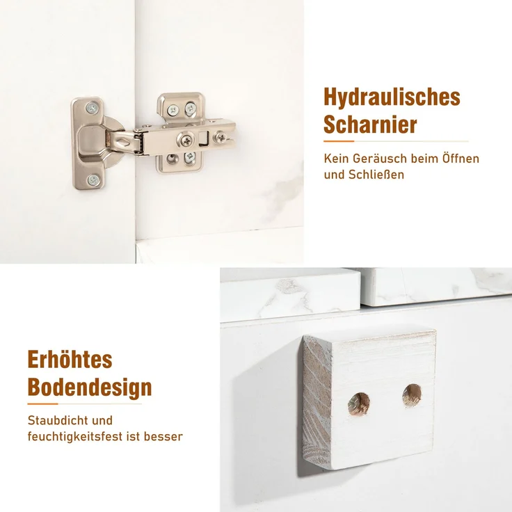 Sideboard weiß marmoriert mit Eiche-Front, modernes TV-Sideboard, Wohnzimmer-Kommode mit 2 Schubladen und 4 Türen – Bild 7