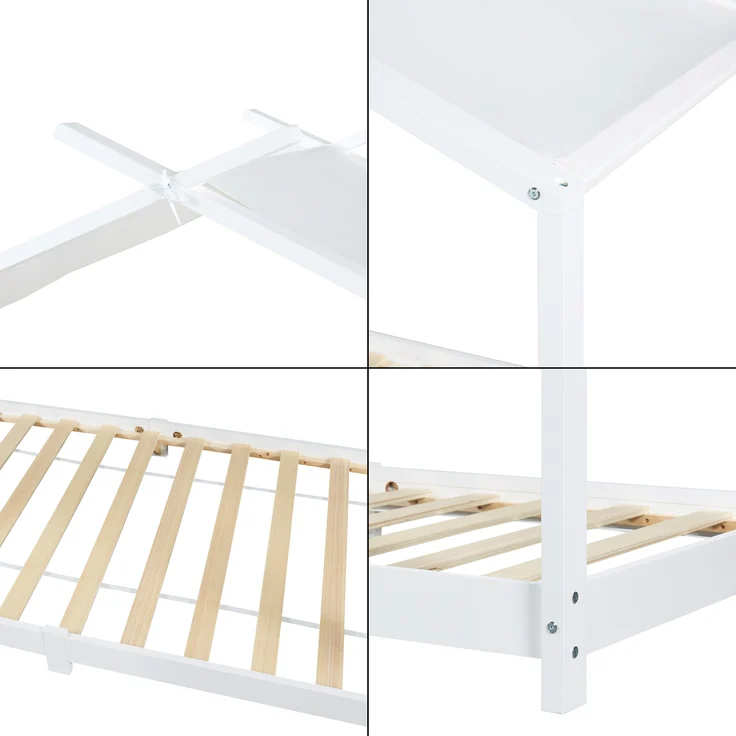 Hausbett Kinderbett Brome aus Holz 90x200 cm weiß mit Lattenrost [en. casa] – Bild 6