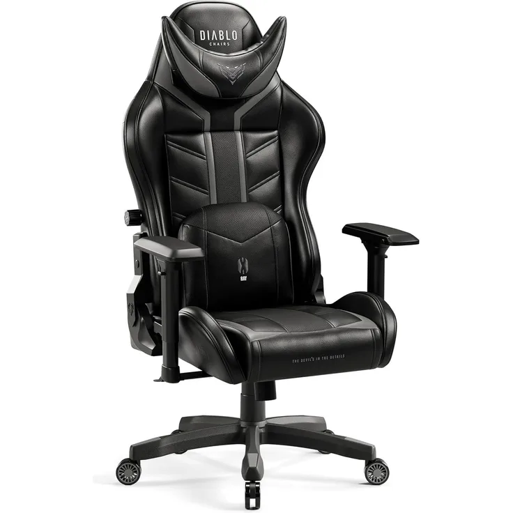 Diablo X-Ray Gaming Stuhl Bürostuhl Gamer Chair Schreibtischstuhl 4D Armlehnen Ergonomisches Design Kunstleder Perforation Wippfunktion Schwarz-Grau King (XL)