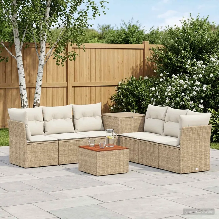 vidaXL Sofa Set 8 stk. Beige und Cremeweiß Polyrattan und Stahl 3448288