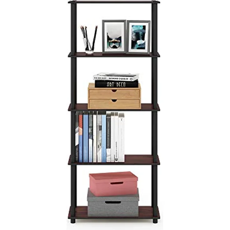Furinno 5-Ebenen Mehrzweck-Regal, holz, Dunkle Kirsche/Schwarz, 29. 46x59. 94x145. 8 cm – Bild 5