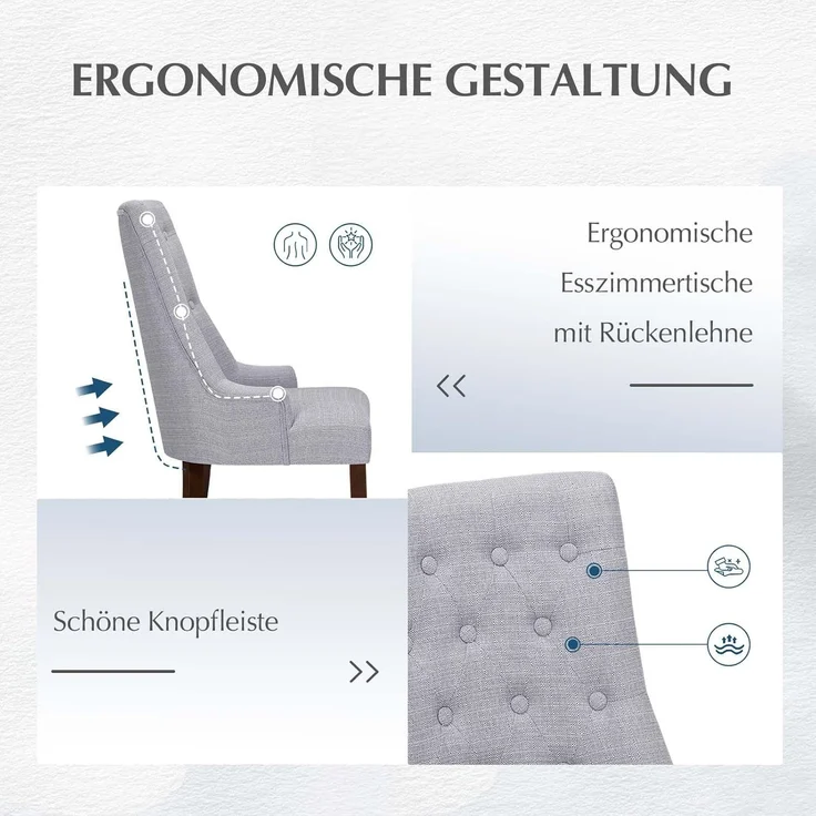 COLAMY Esszimmerstühle 6er Set, Moderne Küchenstuhl Gepolsterte Esszimmerstühle im Wingback, Polsterstuhl Wohnzimmerstuhl mit Knopfsteppung für Esszimmer, Küche, Restaurant mit Holzbeinen, Hellgrau – Bild 6