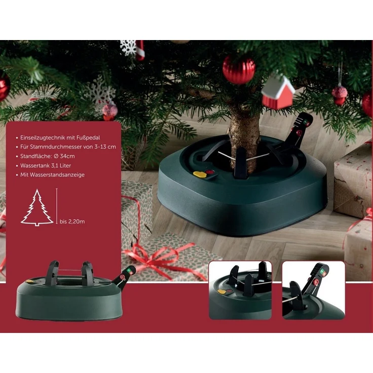 BURI Weihnachtsbaumständer grün 2,20 m Baumhöhe – Christbaumständer mit Fußpedal & Einseiltechnik – stabiler Tannenbaumständer mit 3,2 L Wassertank & Wasserstandsanzeige – Bild 2