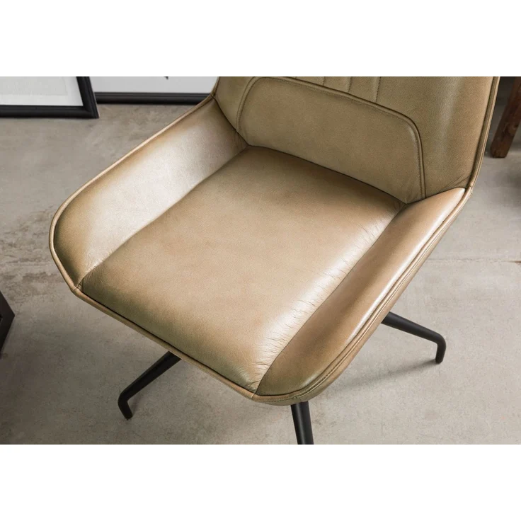 Stuhl Echtleder 49x56x83 beige IRON LABEL #610 – Bild 6