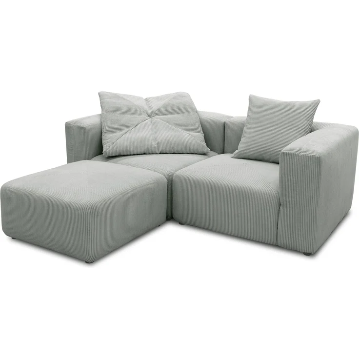 DOMO. collection Ecksofa 800011, kleine Modul-Couch in L-Form, individuell kombinierbar, Cord Sofa, Polsterecke, Eckcouch, Polstergarnitur 216 x 193 x 69 (BxTxH), hellgrau – Bild 3