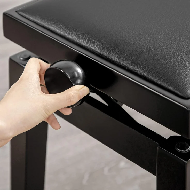 HOMCOM Klavierbank Höhenverstellbare Klavierbank mit Lederkissen (Pianobank, 1-St, Kunstleder Gummiholz), Schwarz 63 x 33 x 45-56 cm – Bild 7
