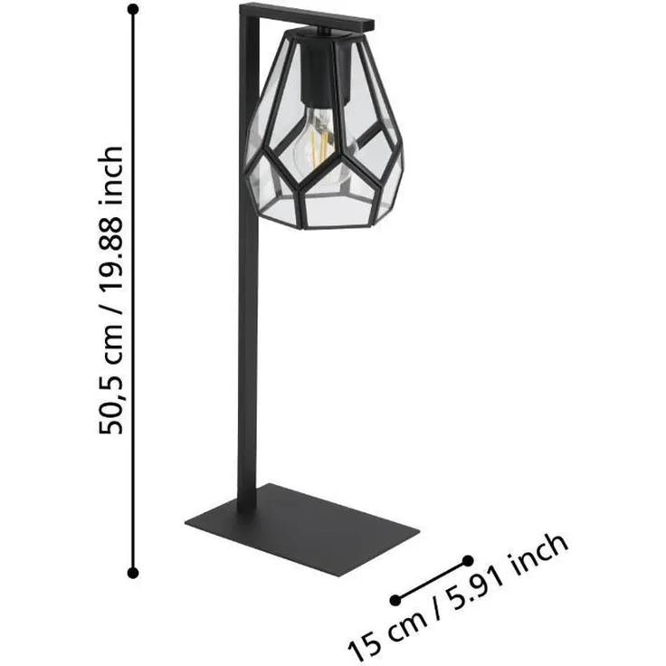 Eglo 43646 Tischleuchte MARDYKE Stahl schwarz, Glas klar E27 1X40W L:19cm B:15cm H:50,5cm mit Kabelschalter