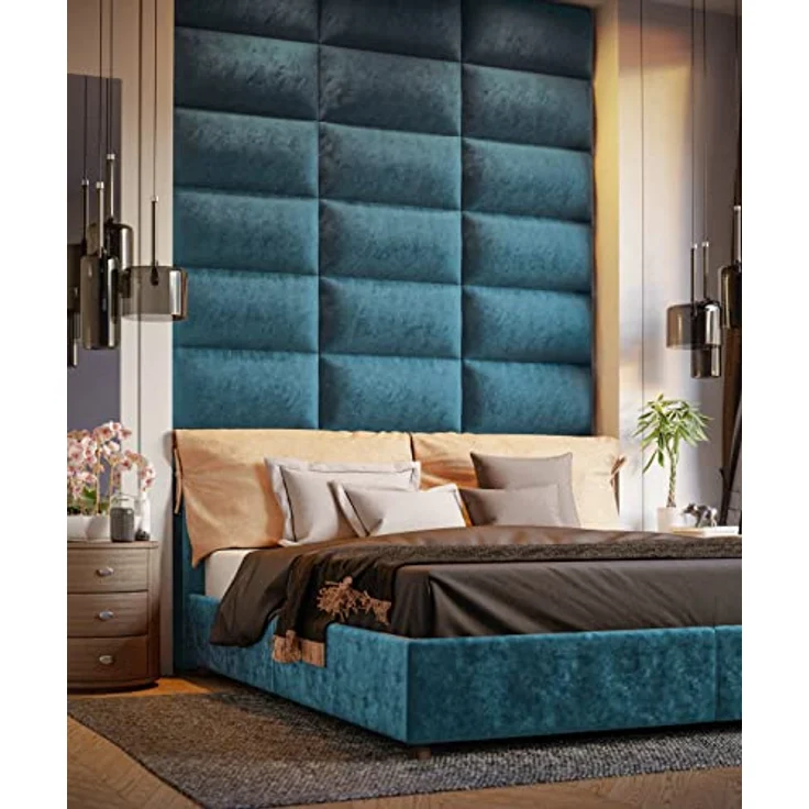 Muralo Samt Wandkissen Stoff Polsterpaneel Schlafzimmer Wohnzimmer Bett Wandpolster Bettkopfteil Lendekissen Modern Luxus Gepolstert Polster Paneel (Meeresfarbe, 50x15 cm) – Bild 3