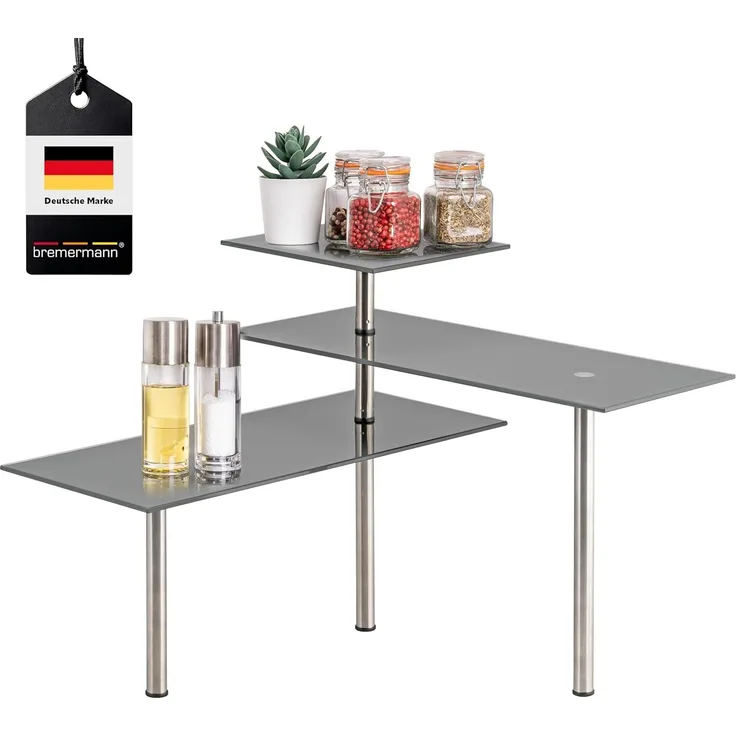 bremermann Küchenregal Glas-Eckregal, Küchenregal, aus Glas und rostfreiem Edelstahl
