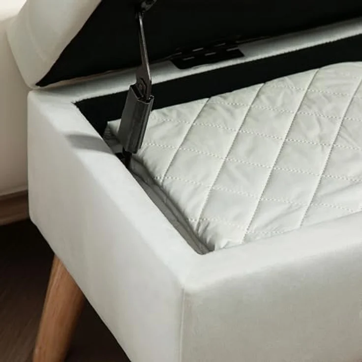 HOMCOM Sitzbank mit Stauraum, Deckel, Samtoptik (Truhenbank, 1-St, Polsterbank), für Flur Schlafzimmer Wohnzimmer, Gummiholz 102 x 35 x 43 cm Weiß – Bild 9
