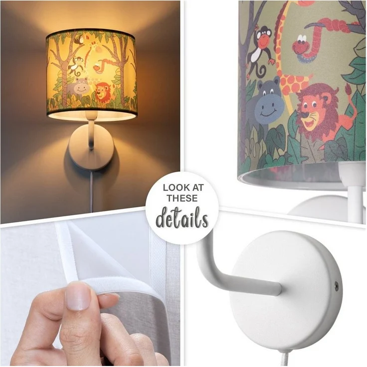 Paco Home Wandleuchte Diamond 638, ohne Leuchtmittel, Lampe Kinderzimmer âˆ…18cm Dschungel Tier-Motiv Kabel 3m E14 – Bild 2