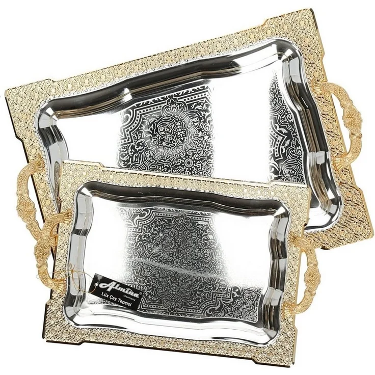 Almina Tablett 2-Teilig Gold/Silber Metallbrett Servierttablett aus Edelstahl 18/10, (2-tlg) – Bild 3