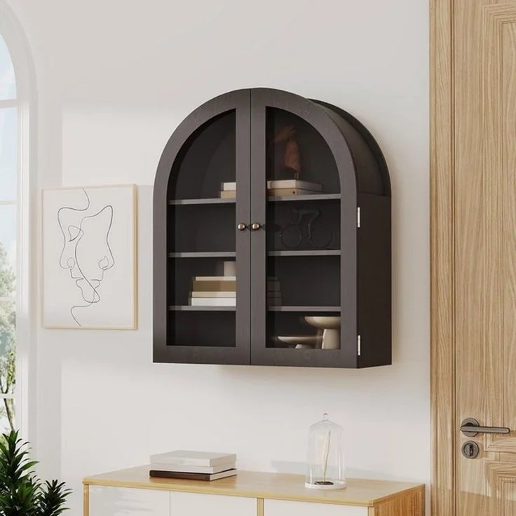 GarveeMore Hängeschrank mit Acryltüren und verstellbaren Regalen,Gewölbter Wandschrank platzsparender Aufbewahrungs-Organizer für Küchen,Wohnungen – Bild 4