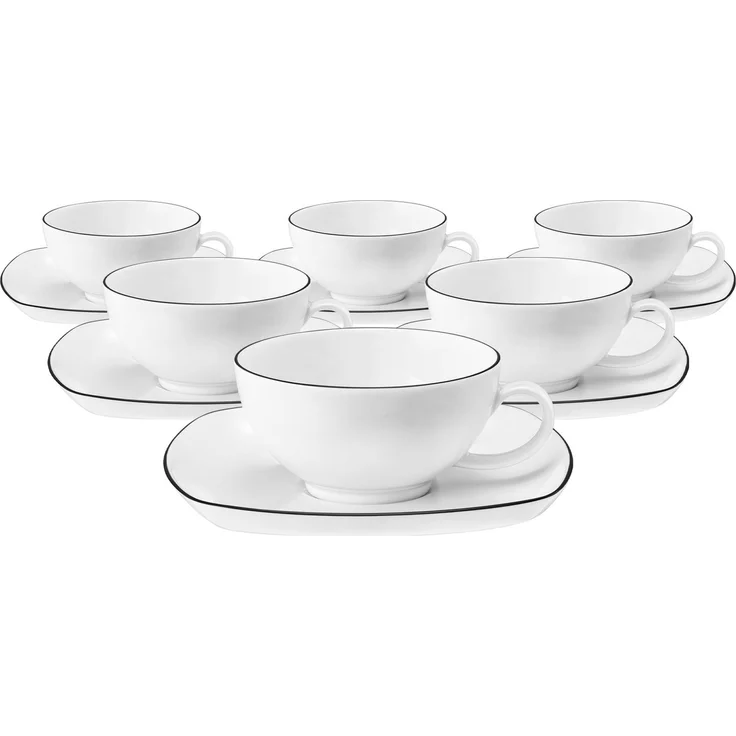 Seltmann Weiden Lido Black Line Teetasse mit Untertasse 200 ml eckig 6er Set – Bild 1