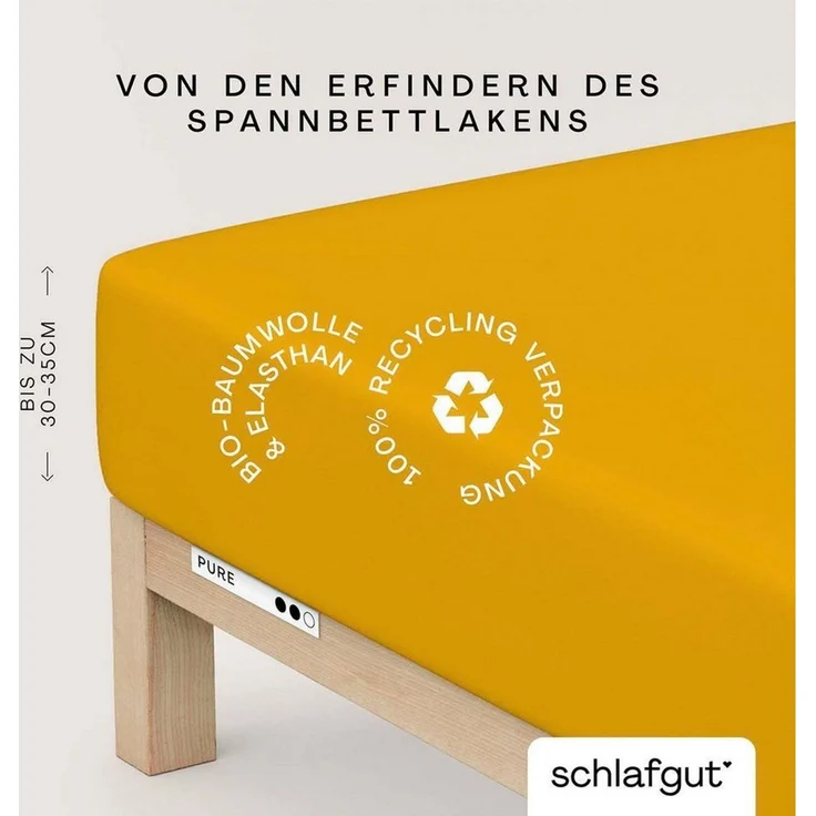 Schlafgut 'Pure' Spannbettlaken, Gummizug: rundum, für Matratzen bis 30cm Höhe, Bio-Baumwolle mit Elasthan, Yellow Deep, S 90x190 cm - 100x220 cm – Bild 1