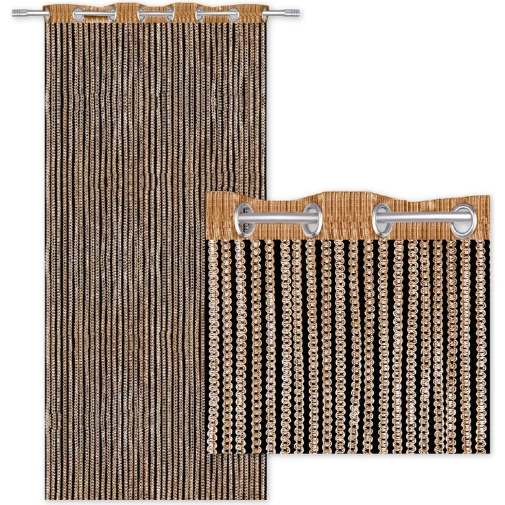 Fadenvorhang Lurex-Optik Fadengardine Türvorhang mit Ösen, trendige Dekoration in vielen verschiedenen Ausführungen erhältlich (140x250 cm / gold - gelbgold) – Bild 2