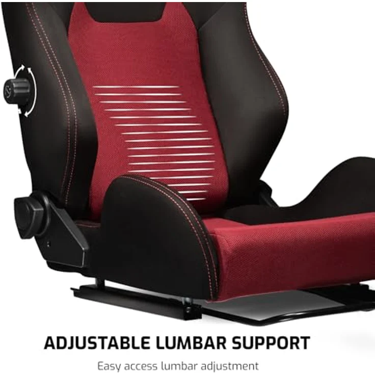Next Level Racing PRS2 Elite Reclining Seat, Sim Racing Sitz mit verstellbarer Lendenwirbelstütze, Schwarz/Rot, bis zu 150 kg, atmungsaktives Mesh – Bild 3