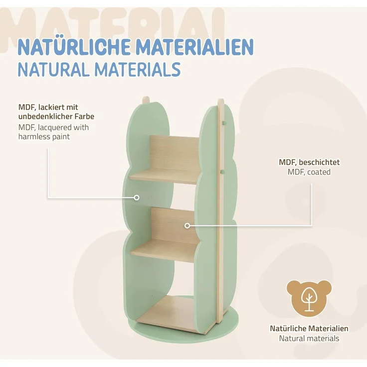 Joyz Spielzeugtruhe Kinderregal Kindermöbel Kinderzimmerregal Spielzeug Spielzimmer Möbel, Baum Bücherregal mit 5 Ablagen, 360° drehbar, MDF – Bild 8
