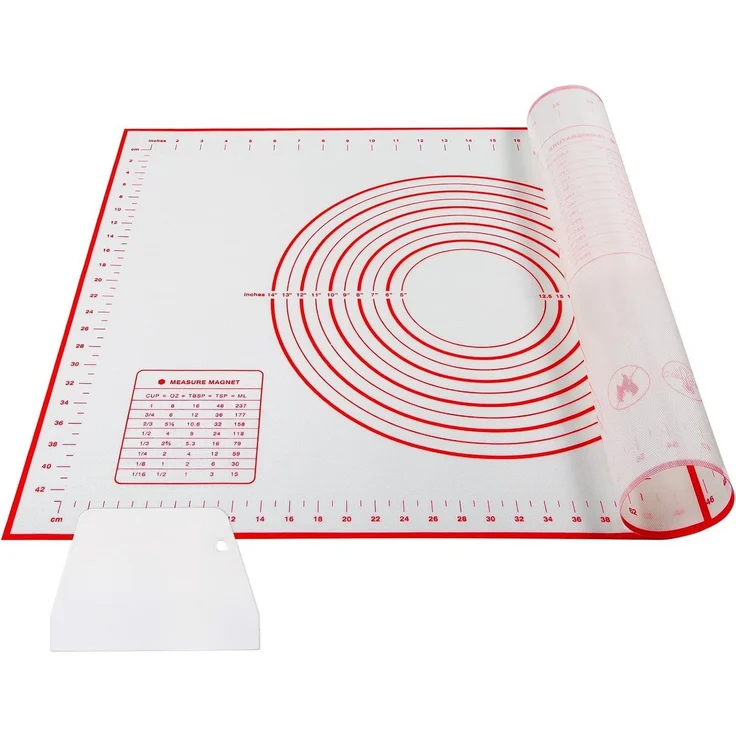 Blusmart Backmatte Backmatte aus Silikon, 100 % Silikon (Antihaftbeschichtung, wiederverwendbar), mit Maßnahmen für Fondant/Kekse/Pizza, Rot – Bild 5