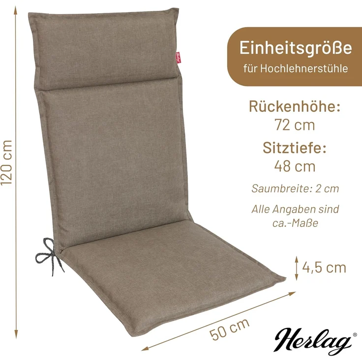 Herlag Hochlehnerauflage Bea Gartenstuhlauflage Hochlehner Wasserabweisend 120x50x4,5cm, (1 St), Polsterauflage für Klappstühle mit UV- & Fleckschutz – Bild 3