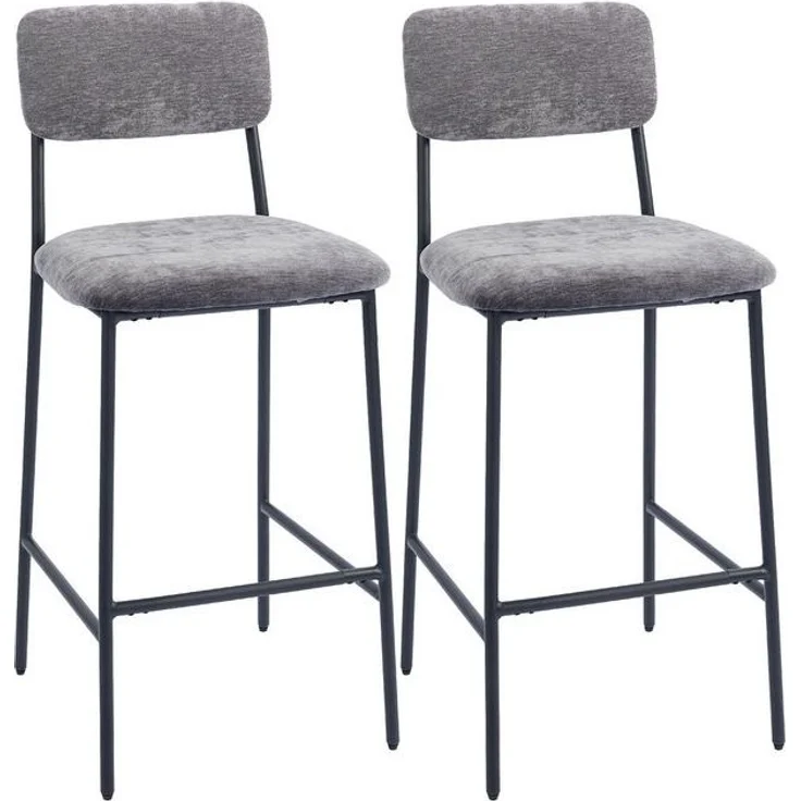 HOMCOM Barhocker mit Rückenlehne, Fußstütze (Barstuhl, 2 St, Bistrohocker), für Küche, Esszimmer, Grau – Bild 4