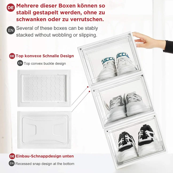 Yorbay Schuhbox 3er Set Schuhbox, stapelbarer Schuhorganizer, Schuhaufbewahrung (Kunststoffbox mit durchsichtiger Tür), Transparent weiß / schwarz, 37 x25,5 x 20 cm, für Schuhe bis Größe 48 – Bild 4